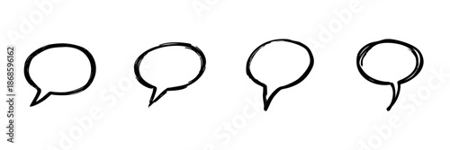 Speech Bubble Icons In Hand Drawn Style Set. Communication, Dialogue, Conversation Doodle Sketch Collection. Social Interaction Symbols. Isolated Vector Illustration