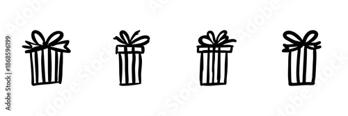 Gift Boxes With Bows In Hand Drawn Style Set. Celebration, Holiday, And Surprise Doodle Sketch Collection. Festive Present Illustrations. Isolated Vector Illustration