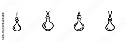 Hanging Light Bulbs In Hand Drawn Style Set. Vintage Illumination, Interior Design, Home Decor Doodle Sketch Collection. Retro Lighting Elements. Isolated Vector Illustration