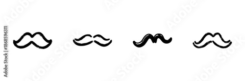 Four Distinct Mustache Styles In Hand Drawn Style Set. Facial Hair Fashion, Grooming Trends, Masculine Identity Doodle Sketch Collection. Vintage Barber Shop Theme. Isolated Vector Illustration