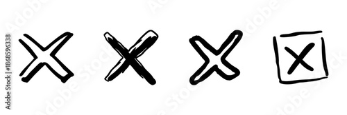 Hand Drawn X Marks In Doodle Style Set. Error Indication, Incorrect Selection, And Rejection Symbols Sketch Collection. Isolated Vector Illustration