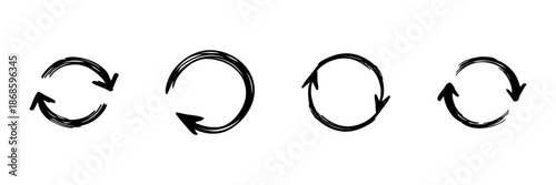 Circular Arrow Icons In Hand Drawn Style Set. Refresh, Reload, And Recycling Concept Doodle Sketch Collection. Continuous Loop Symbol. Isolated Vector Illustration