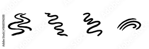 Abstract Wavy Line Patterns In Hand Drawn Style Set. Creative Design Elements, Artistic Expression, Decorative Doodle Sketch Collection. Isolated Vector Illustration