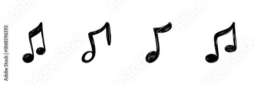 Musical Notes In Hand Drawn Style Set. Melody, Rhythm, And Sound Representation Doodle Sketch Collection. Music Symbolism. Isolated Vector Illustration