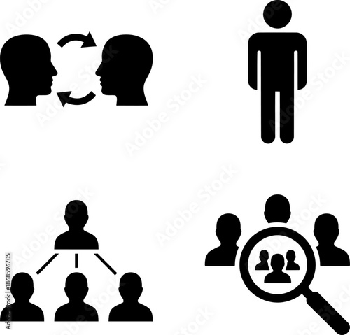 Silhouette icons representing people interacting and working together