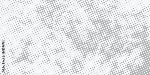 Seamless abstract halftone background with soft gray dots creating depth and movement across a light surface.