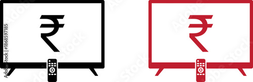Indian rupee symbol on television screens with remote controls