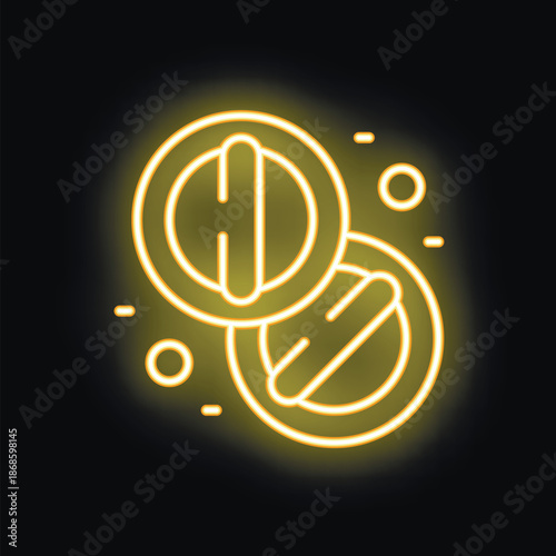 Yellow neon sign representing two pills, evoking the pharmaceutical industry and medicine