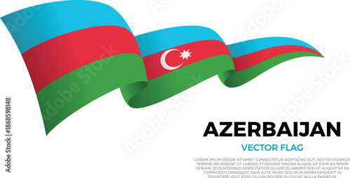 Flag of Azerbaijan. Azerbaijani and Asian Culture. Shining flag with realistic shadows waving in three layers. The elegant curves and realistic shading create a sense of motion