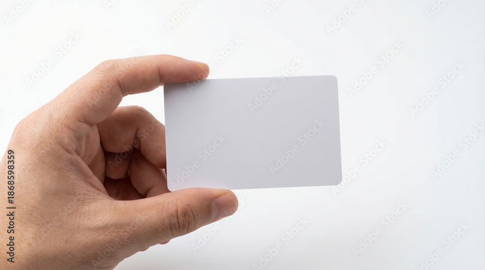 Obraz premium Hand holding a blank white business card or credit card mockup