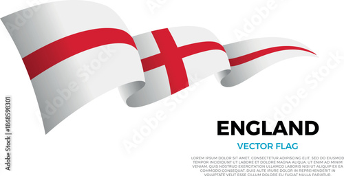 Flag of England. British and European Culture. Shining flag with realistic shadows waving in three layers. The elegant curves and realistic shading create a sense of motion
