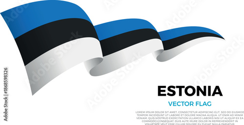 Flag of Estonia. Estonian and North European Culture. Shining flag with realistic shadows waving in three layers. The elegant curves and realistic shading create a sense of motion