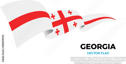 Flag of Georgia. Georgian and Asian Culture. Shining flag with realistic shadows waving in three layers. The elegant curves and realistic shading create a sense of motion