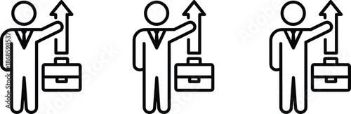 Business professional icon set featuring a person with a briefcase and rising arrow for career growth and success.