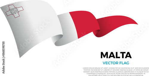 Flag of Malta. Maltese and Mediterranean Culture. Shining flag with realistic shadows waving in three layers. The elegant curves and realistic shading create a sense of motion