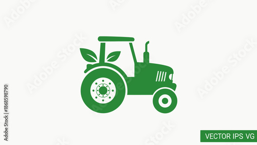 Green Farm Tractor Icon Representing Agriculture and Farming on an Isolated White Background