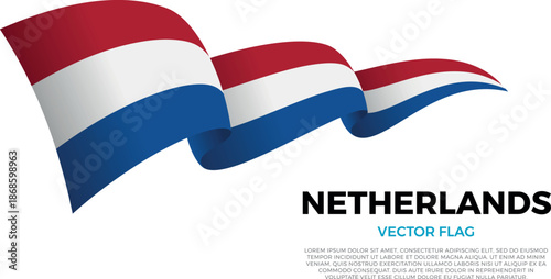Flag of Netherlands. Dutch and European Culture. Shining flag with realistic shadows waving in three layers. The elegant curves and realistic shading create a sense of motion