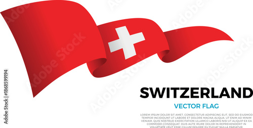 Flag of Switzerland. Swiss and European Culture. Shining flag with realistic shadows waving in three layers. The elegant curves and realistic shading create a sense of motion