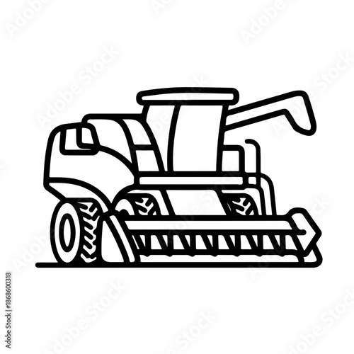 Combine Harvester as a simple single icon logo, line art, vector illustration , isolated on transparent background 
