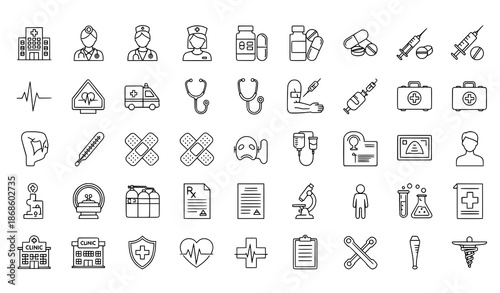Medical and healthcare line icon vector set with editable stroke for apps and web
