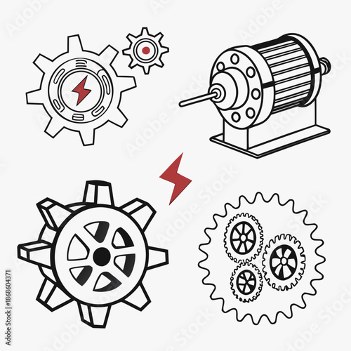 Mechanical gears and motor illustration