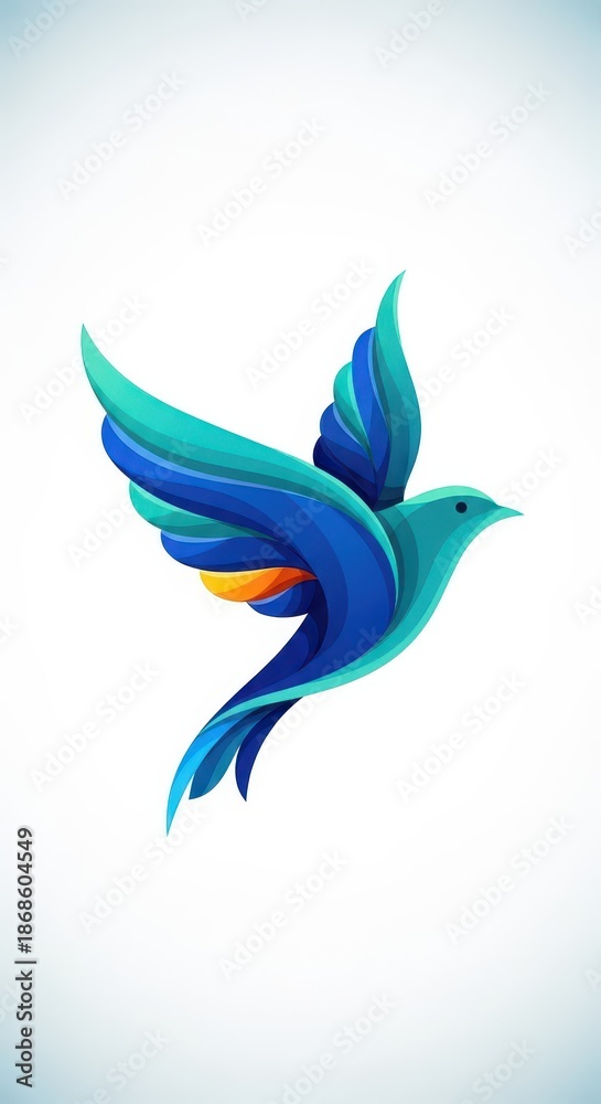 Fototapeta premium Stylized graphic design depicts a vibrant, flowing bird in mid-flight