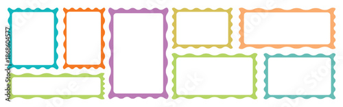 Colorful outline wavy zigzag rectangle frames set. Color squiggle stories frames set. collection of hand drawn, decorative borders, frames, abstract frame designs. 