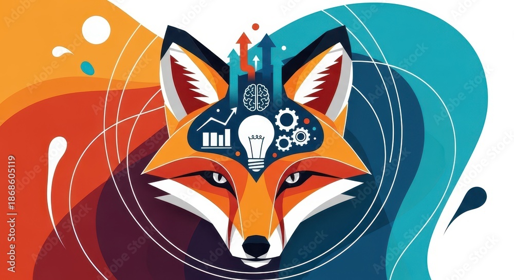 Fototapeta premium Stylized fox head illustration symbolizing intelligence and business strategy development