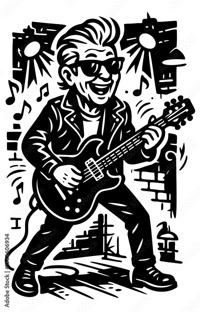 Fototapeta premium Rock Guitarist Performing on Stage, Music Illustration