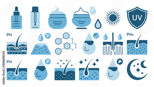 Hair loss treatment icons including follicles scalp health syringe medicine and growth stimulation