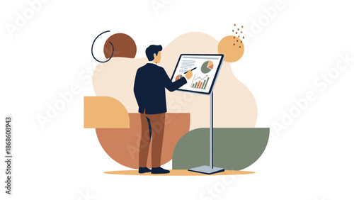 Businessman analyzing financial chart on interactive screen, business presentation concept