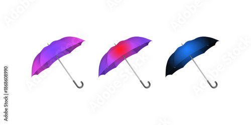 Collection of colorful umbrella isolated on white background vector illustration featuring vibrant protective rain design, open canopy element, seasonal weather symbol for artwork and design.