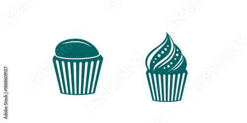Cup cake icon vector design template illustration featuring sweet dessert with frosting, bakery food element, confectionery symbol, tasty treat graphic for celebration and festive artwork.