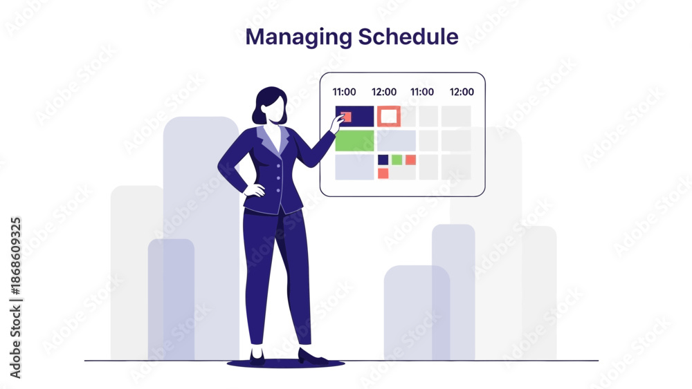 Fototapeta premium Businesswoman managing schedule, planning appointments on digital calendar, time management concept