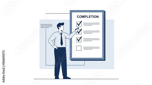Businessman checking off tasks on a completion checklist, business success concept