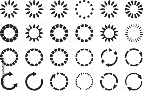 Circular arrow icons and dotted rotation symbols showing cycles, loading, and progress motion