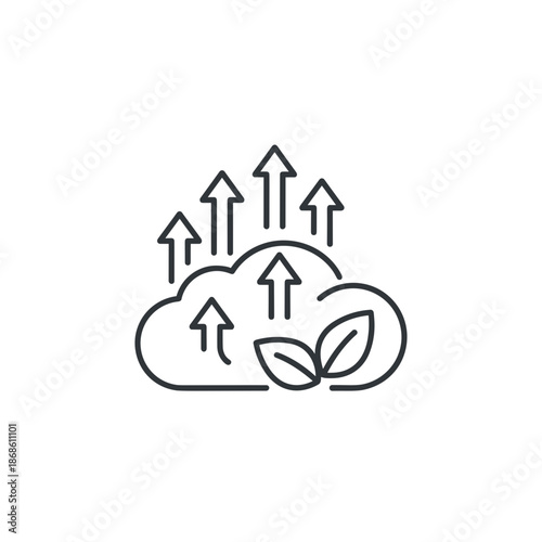 polluted air icon with cloud and rising arrows for environmental awareness blogs, ecological impact websites, climate change presentations and educational stationery, with copy space