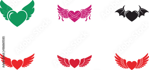 Heart wings icon set