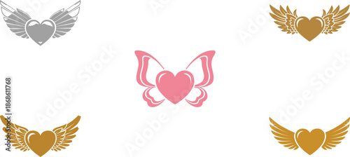 Heart wings icon set