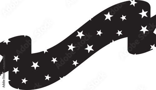 Black ribbon banner with white stars pattern isolated on white background
