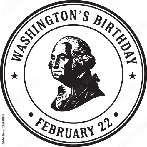 George washington s birthday february 22nd circular stamp design