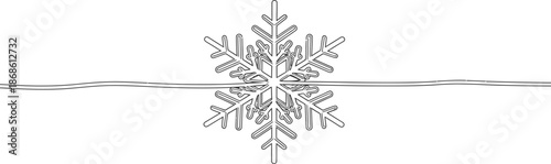 Delicate snowflake illustration on white background with thin lines