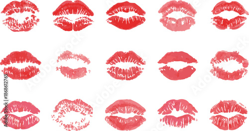 Different lipstick prints of women lips on white background
