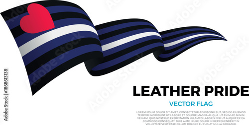Flag of the leather subculture community, pride flag part of the LGBTQ community. Shining flag with realistic shadows waving in three layers. The elegant curves and shading create a sense of motion