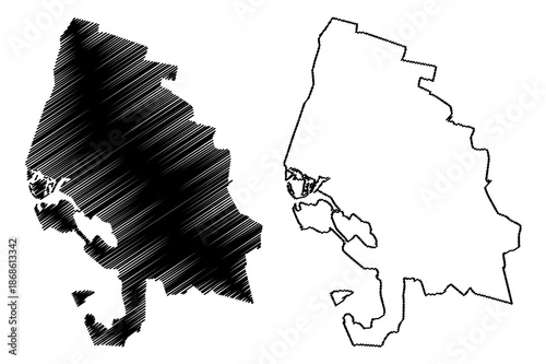 Bergen op Zoom city and municipality (Kingdom of the Netherlands, Holland, North Brabant or Noord-Brabant province) map vector illustration, scribble sketch map