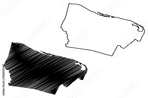 Beuningen municipality (Kingdom of the Netherlands, Holland, Gelderland or Guelders province) map vector illustration, scribble sketch Beuningen map