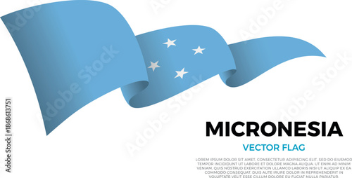 Flag of Federated States of Micronesia. Polynesian and Indonesian Culture. Shining flag with realistic shadows waving in three layers. The elegant curves and realistic shading create a sense of motion