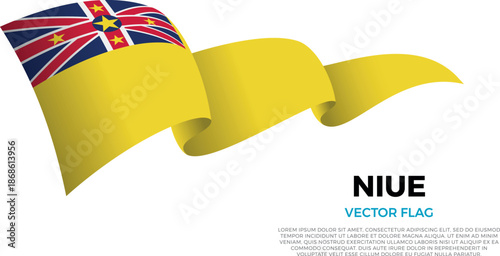 Flag of Niue. Niuean and Polinesian Culture. Shining flag with realistic shadows waving in three layers. The elegant curves and realistic shading create a sense of motion