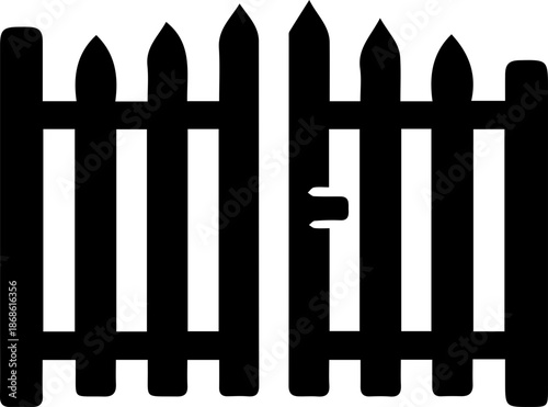 Minimal Fence Gate Icon Black Silhouette