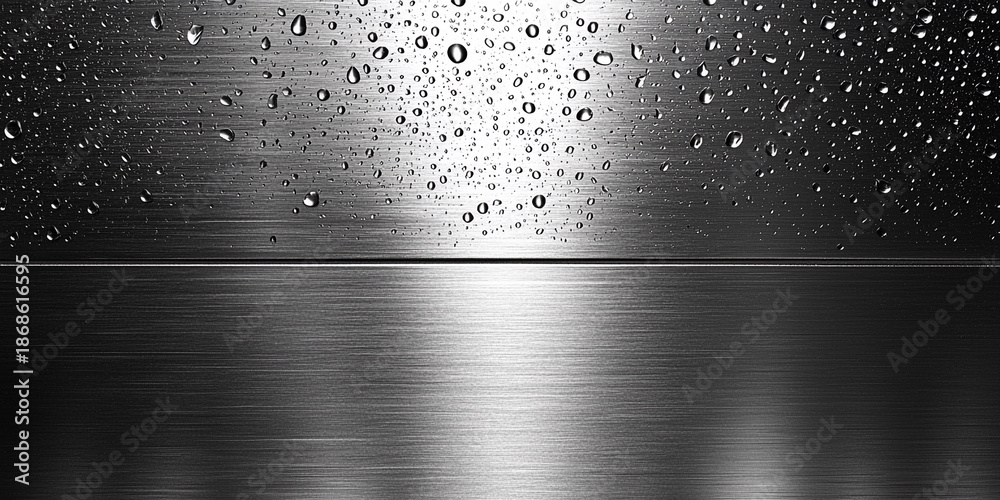 Obraz premium Polished stainless steel surface with water droplets present Generative AI